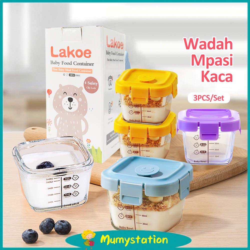 Mumystation 3Pcs/Set Tempat Makan Mpasi Bayi Kaca Wadah Penyimpanan Makanan Baby Food Container