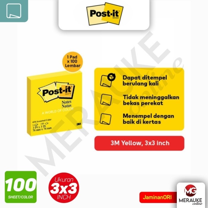 

3M Post-it Sticky Notes 654 3"x3" 100 Lembar - Yellow