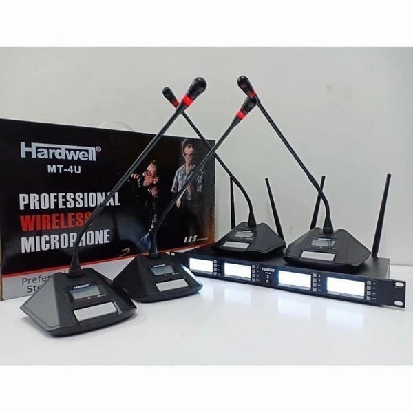 Mic Wireless Conference HARDWELL 4 Mic Meja MT4 U ORIGINAL Mic Podium