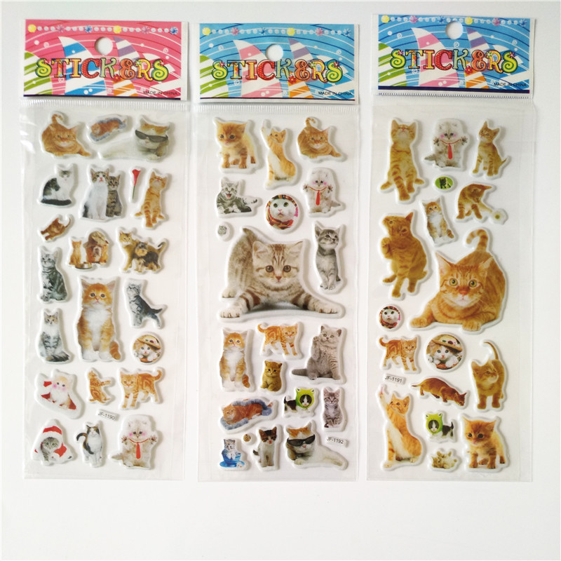 

6 Sheets 3d Pet Dog and Marie Cat Stickers for Car Styling Scrapbook Animal Fish Dinosaur Bubble Stickers Reward Kids Toys