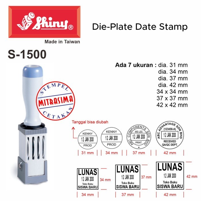 

Stempel Shiny S-1500 CUSTOM Die Plate Dater S1500 Tipe S 1500 - Bodinya saja, bulat 31mm