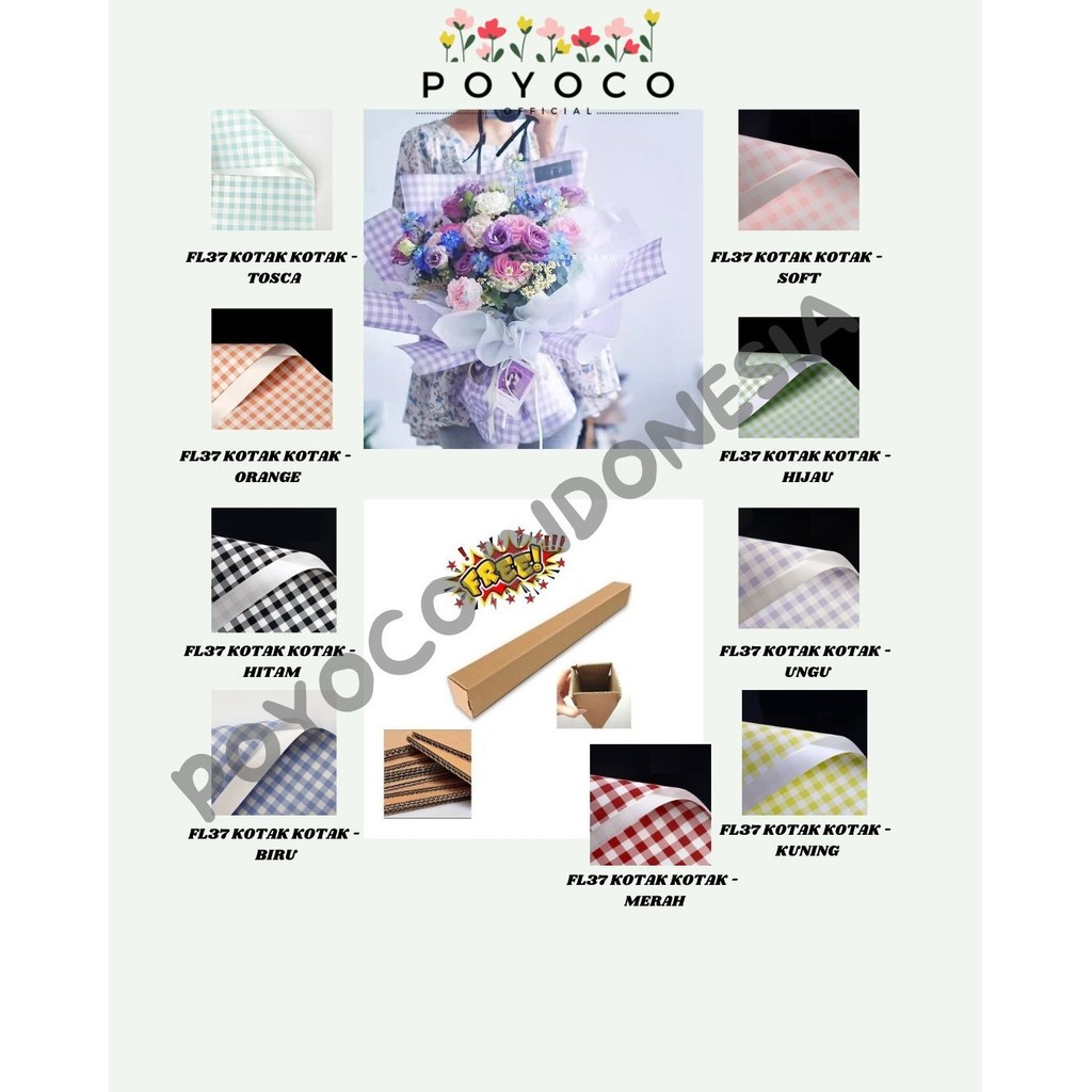

POYOCO - FL37 KOTAK KOTAK Kertas Bunga Paper Buket Motif Summer Plaid Kotak Kado Florist Cellophane