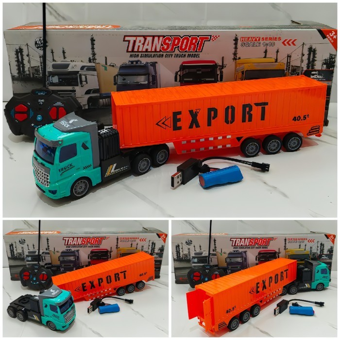 Mainan Mobil Remote Control RC Truk kontainer Box  Ekspedisi Petikemas Baterai Cas Lampu Nyala - Mai