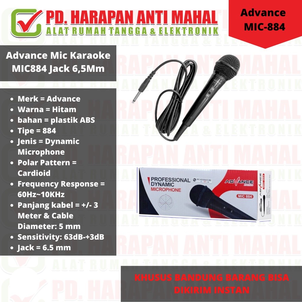 Advan MIC-884/Advance Mic Karaoke/ Mic Kabel MIC884 Jack 6,5Mm