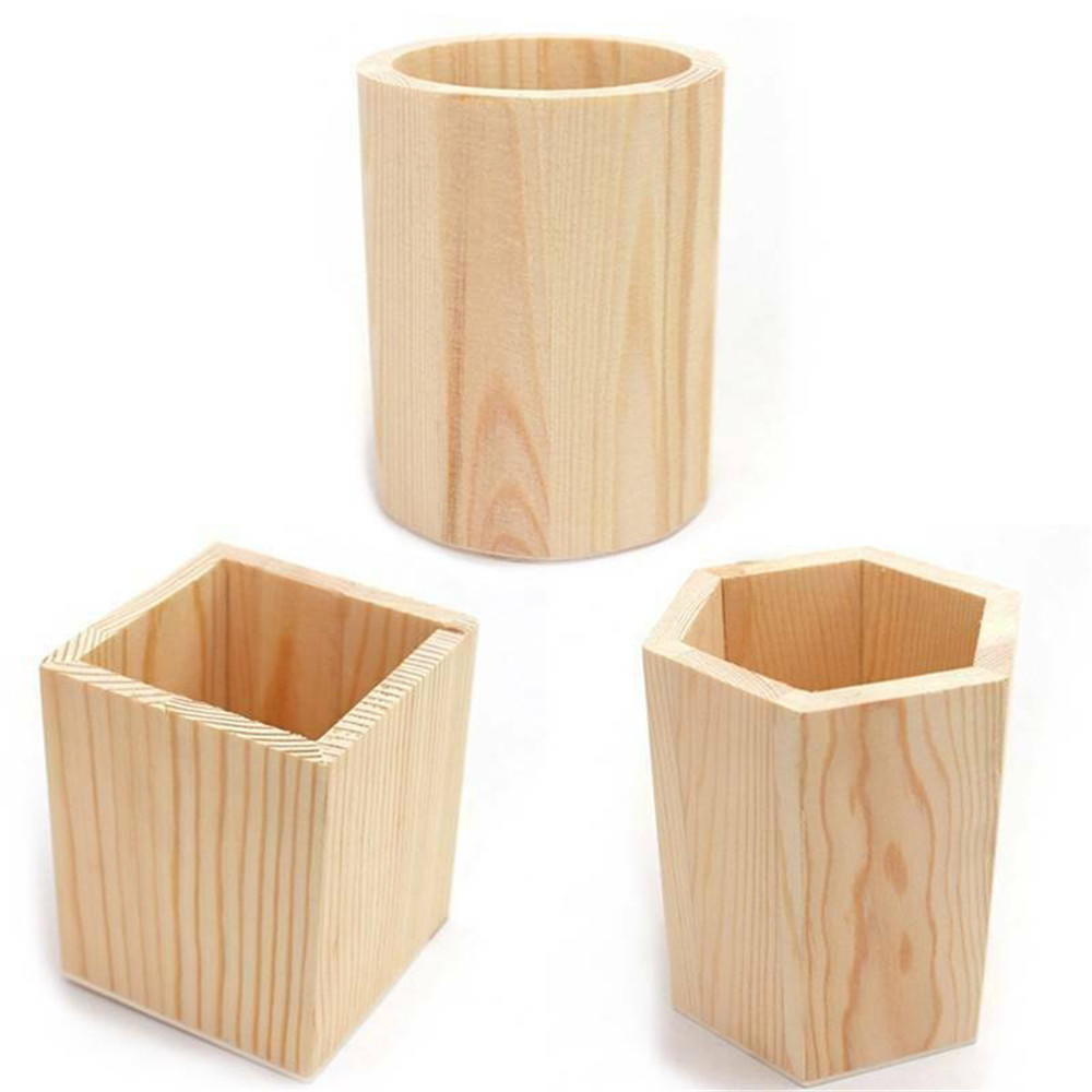 

Wooden Pen Storage Box Pencil Pot DIY Office Organizer Desktop Pen Holder Makeup Brush Container Home Office Stationery Supplies
