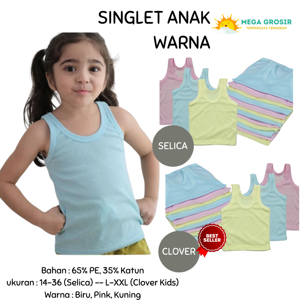 Kaos Dalam Anak SELICA ; CLOVER Warna Warni Katun / Pakaian Dalam Anak
