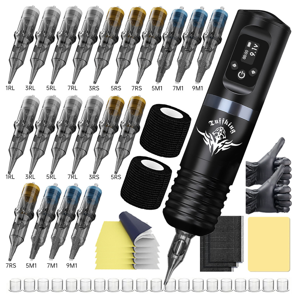 Tattoo Machine Kit Wireless Power Adjustable Stroke Tattoo Machine with gital LED splay Tattoo Cartr