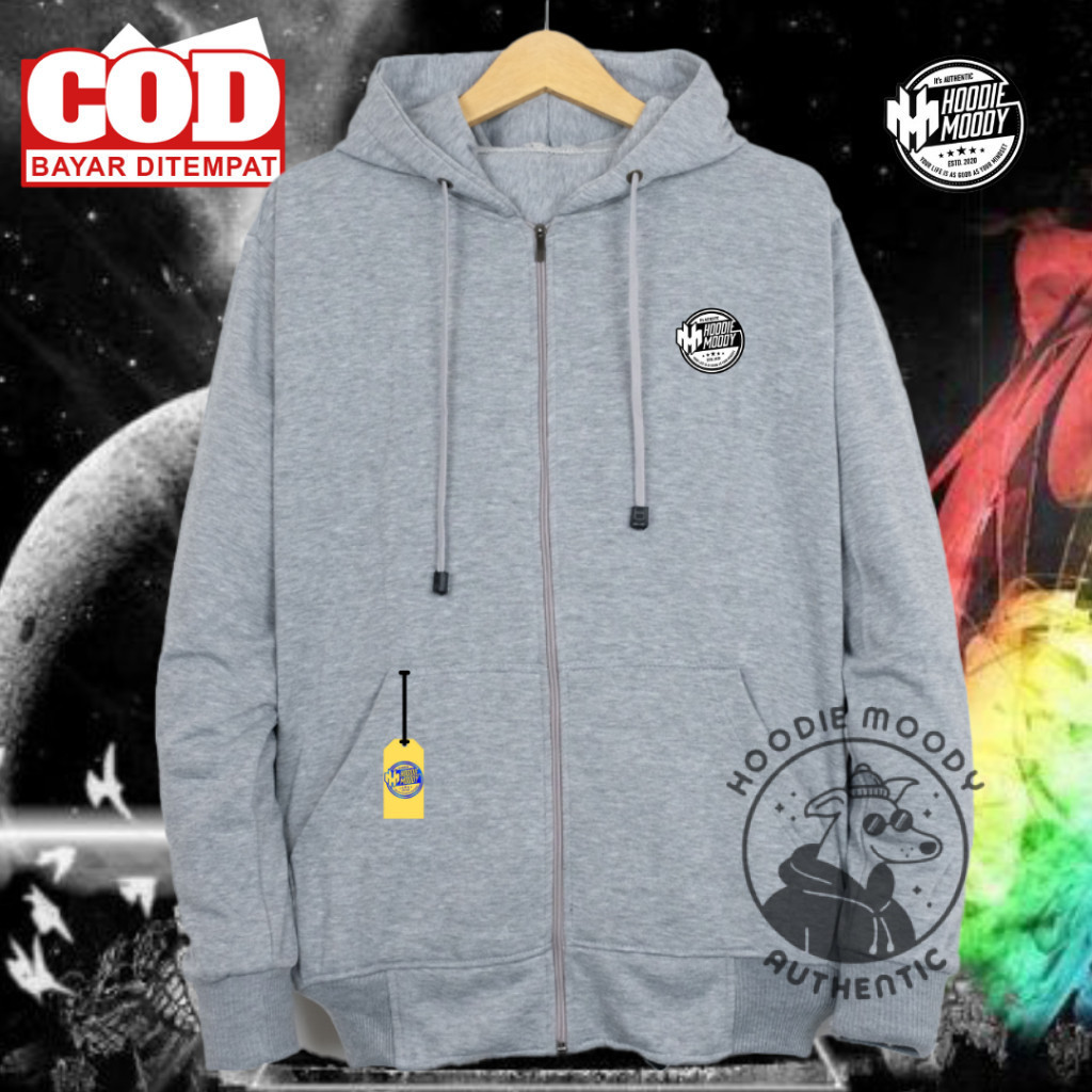HOODIE.MOODY Hoodie zipper Resleting logo moody Sweater Sleting Depan Suiter pria Cowok warna hijau 