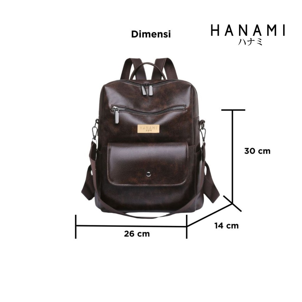 READY STOCK HANAMI Tas Ransel Wanita Kulit Backpack Premium Coklat Besar Andrea Kuliah Kerja Branded
