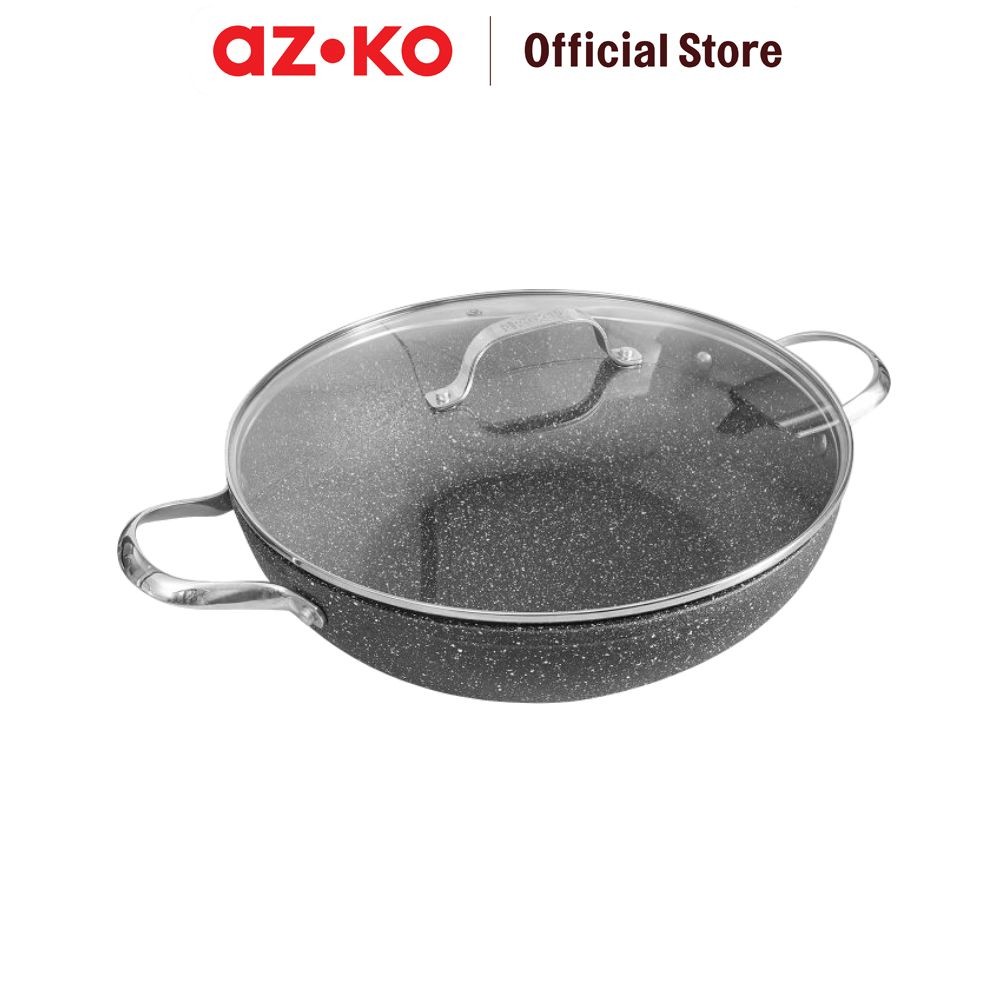 AZKO Starfrit 32 cm The Rock Wajan Penggorengan Wok Dengan Tutup & Gagang Frypan Pan Masak Teflon Pe