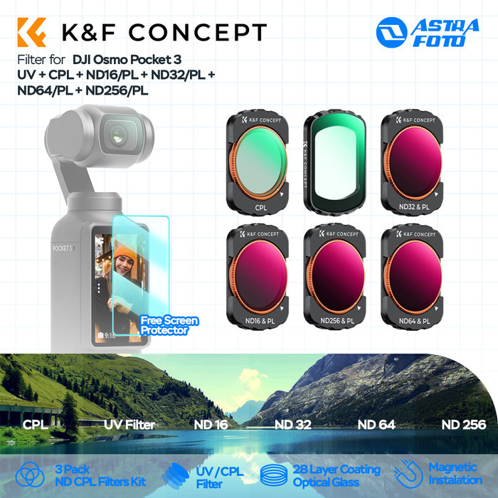 K&F Concept Filter UV + CPL + ND16/PL + ND32/PL + ND64/PL + ND256/PL For DJI Osmo Pocket 3 KNF Conce