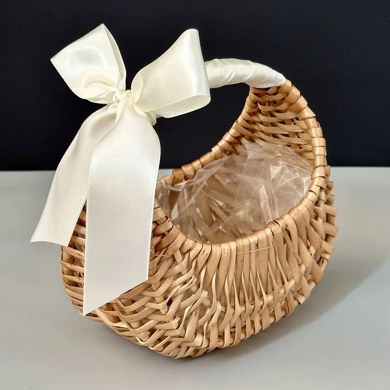 Wicker Rattan Basket Woven Flower Basket For Home Wedding Rattan Storage Basket Flower Girl Hand Bas