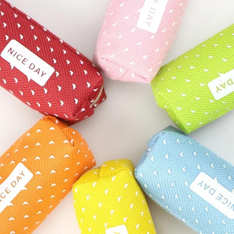 

1PC Kawaii Mini Colorful Dot Pattern Students Children Canvas Pen Bag Zipper Pencil Case