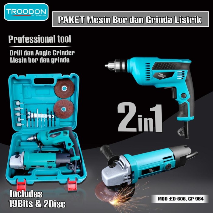 Gerinda Tangan Set Dan Mesin Bor 10 MM Set Koper - Gerinda Dan Bor Kop