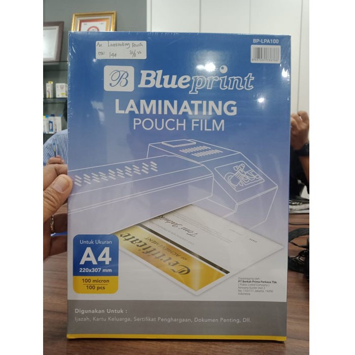 

Blueprint Plastik Laminating Pouch Film A4 BP-LPA100 100 Mikron TSB