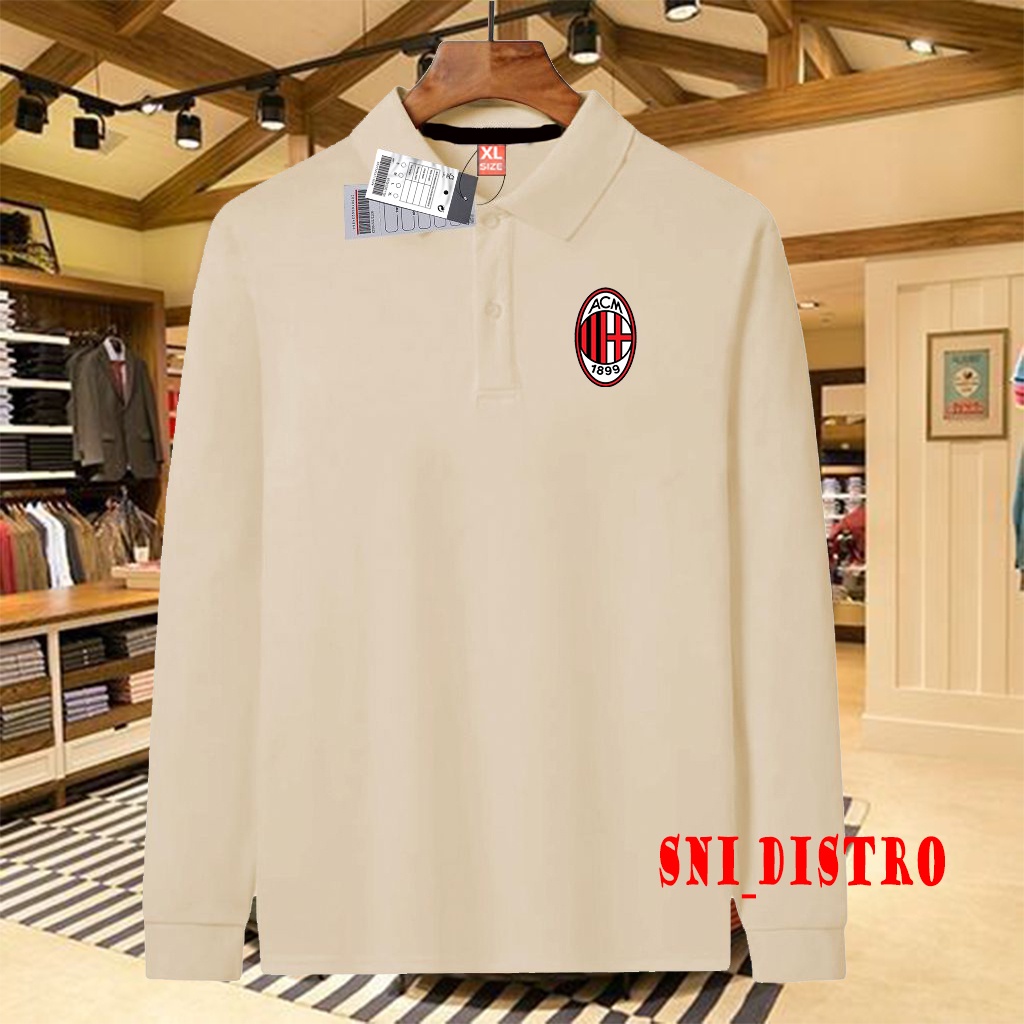 Kaos Polo Kerah Lengan Panjang Pria & Wanita AC. Milan / Kaos Polo Logo Bola / Premium Quality / Kao