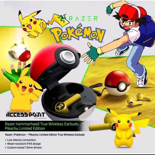 Razer Hammerhead True Wireless Pokemon Headphone Pikachu Edition TWS Earbuds Bluetooth Gaming