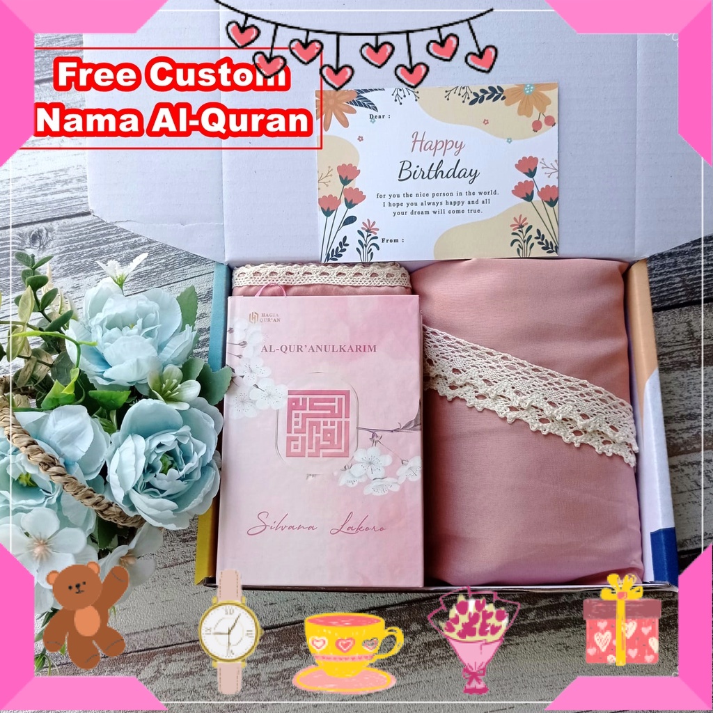 

HAMPERS BAYI ANAK MUDA REMAJA PACAR ISTRI BIKIN ROMANTIS ANNIVERSERY/ Kado Ulang Tahun Cewek / Seserahan Pernikahan Mukena Set Dewasa Premium dan Alquran Free Custom Nama / ULTAH LAHIRAN WISUDA JADIAN