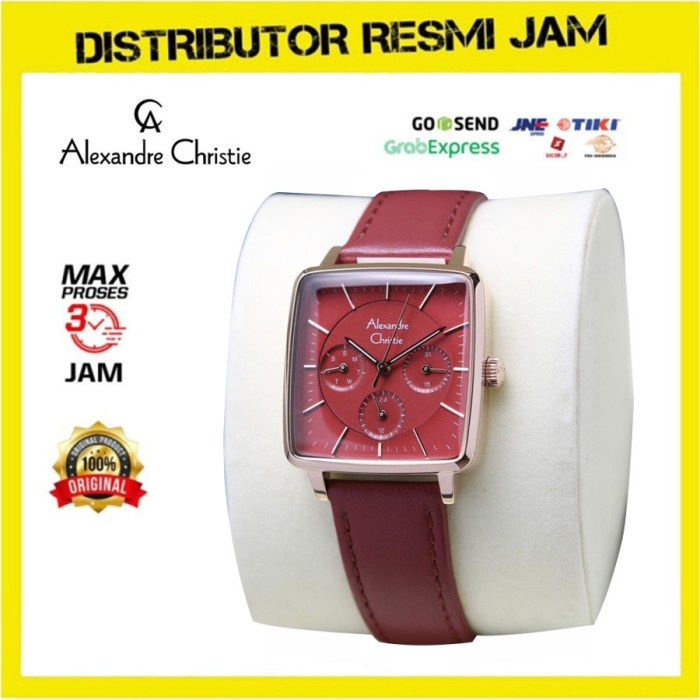 Jam Tangan Wanita Alexandre Christie AC 5003 Rose Gold Red Leather