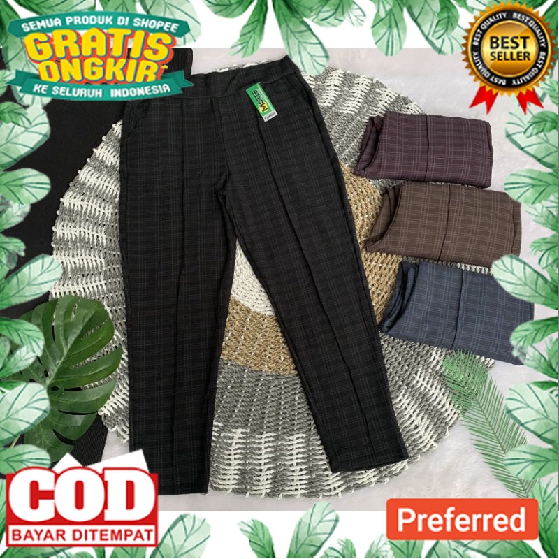 PRODUK PALING LARIS /CELANA MOTIF KOTAK KOTAK CEWEK CELANA PANJANG JUMBO BIG SIZE WANITA TARTAN PANT