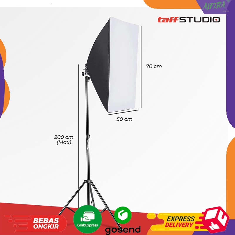 PAKET SET SOFTBOX 50x70cm + Light Stand + Lampu Bohlam LED Studio Soket Payung 50 x 70 cm Lighting