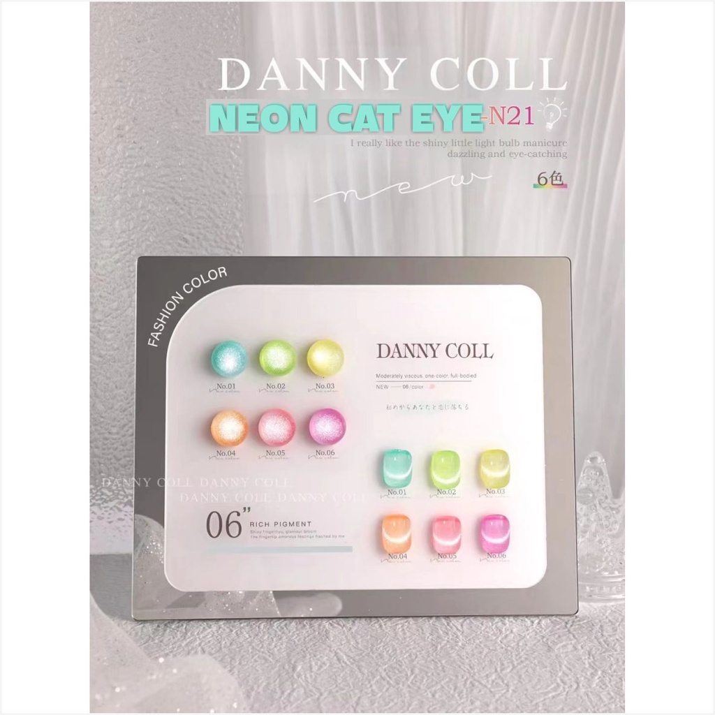 Danny Coll Neon Cat Eye Set 6 Kutek Gel Set Isi 6 Warna Colour Nail Gel Neon Cat Eye SM