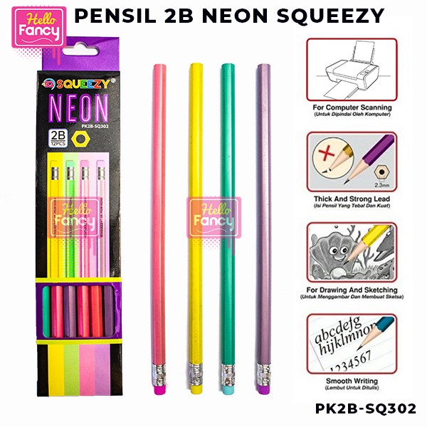

Pencil Pensil 2B Squeezy 1 Box isi 12 Pcs / Pinsil 2B PK2B-SQ301
