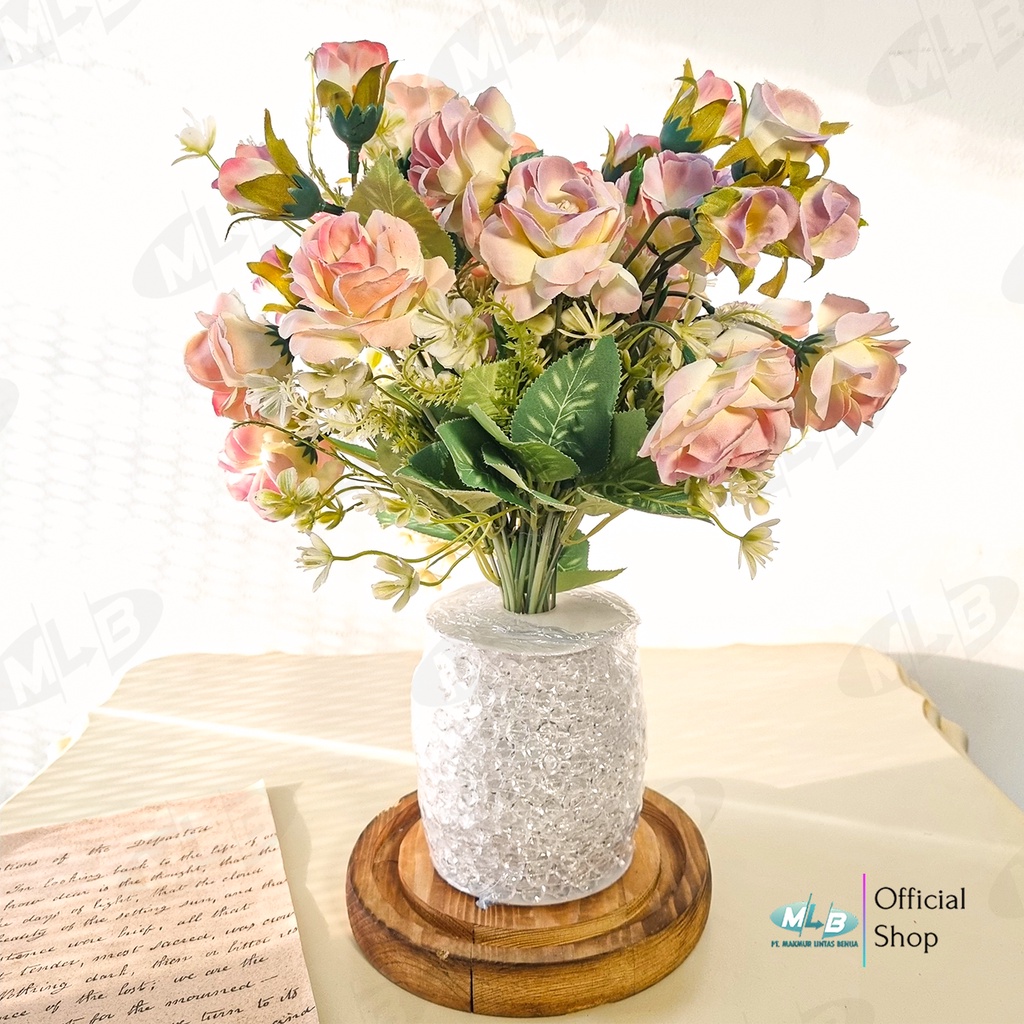 MLB Buket Mawar Premium Cabang 5 Rose Bouquet Bahan Rangkaian Bunga Vas Meja