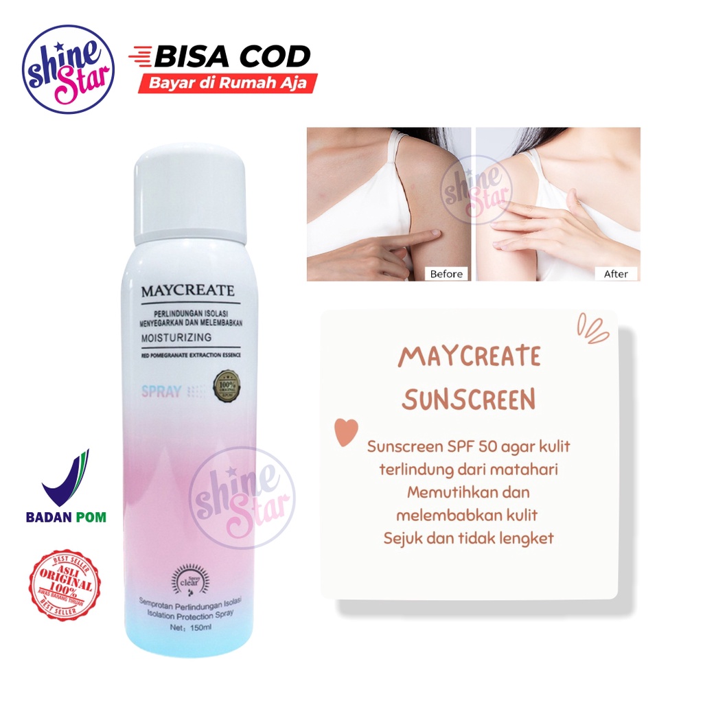 SHINE STAR - SUDAH BPOM  Maycreate Whitening Spray / Sunscreen Sunblok Lulur Mandi Pemutih Kulit Bad