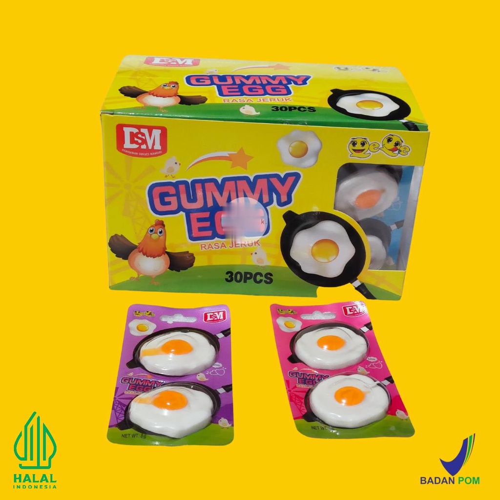 

GUMMY EGG RASA JERUK Lunak Gummy Telur Ceplok Rasa Jeruk isi 30pcs