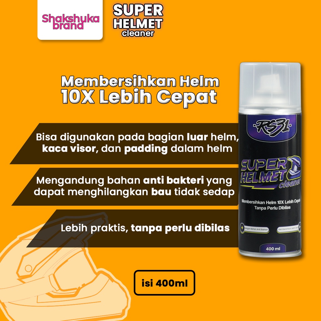 RS31 Super Helmet Cleaner, Foam Cairan Pembersih Helm Motor Doff, Glossy, Leather  | Sabun Cuci dan Shampoo Perawatan Helm dan Kaca Visor Bening, Dark Smoke,  Praktis Tanpa Dibilas | Penghilang Bau Apek/Tidak Sedap, Anti Jamur dan Anti Bakteri