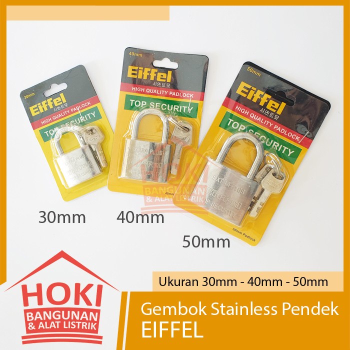 GEMBOK BAJA CHROME PENDEK EIFFEL 30mm 40mm 50mm - Kunci Pagar Padlock