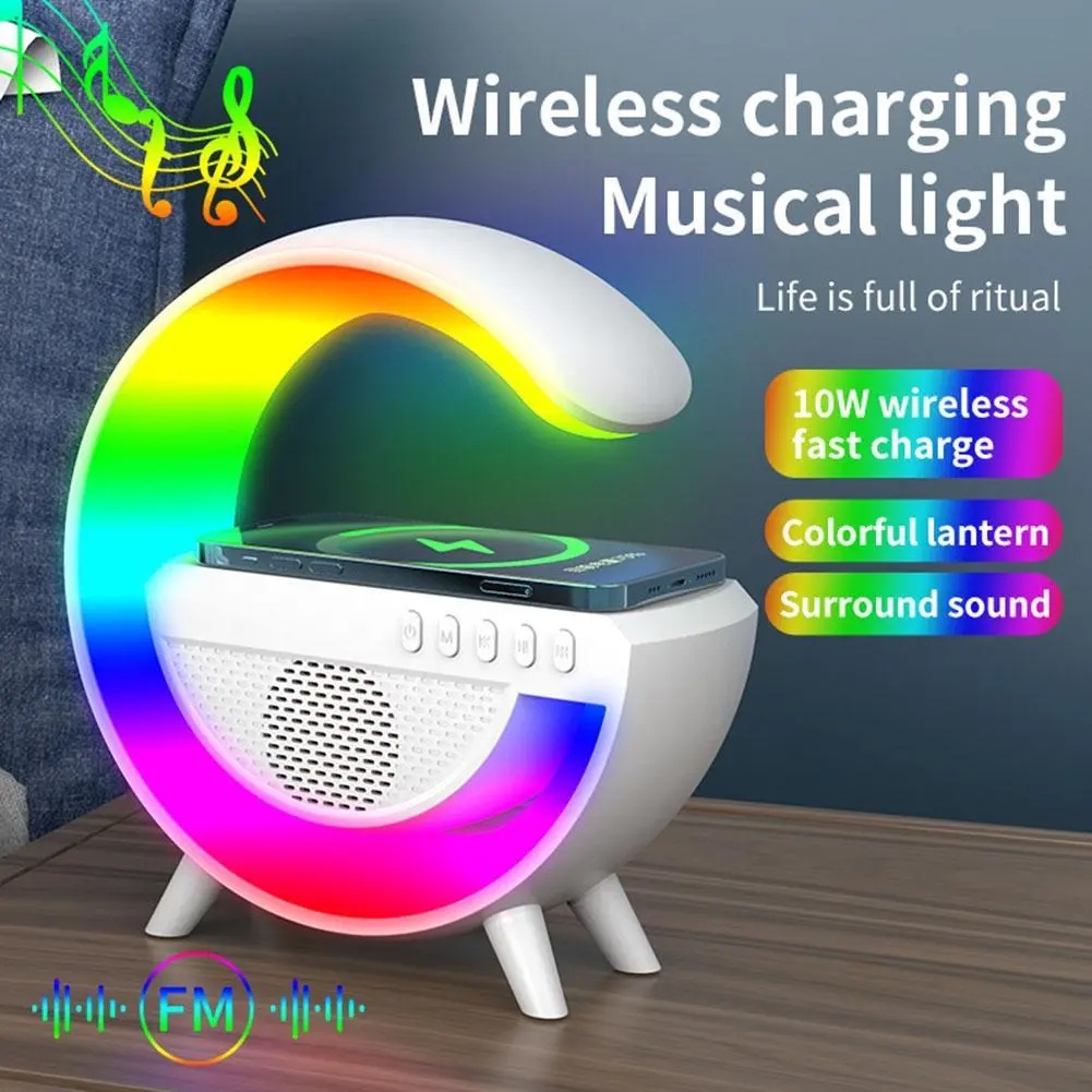 Smart Speaker LED Wireless Fast Charger Bluetooth Speaker 3 In 1 Multifunksional Ambient Light 15w Wireless Charger Bluetooth Speaker Smart Home Table Lamp