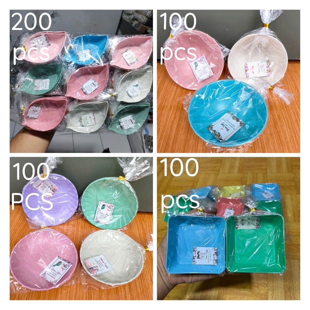 paket 500 PCS souvenir pernikahan mangkok sambal kemas plastik 200 pcs souvenir mangkok daun , 100 p