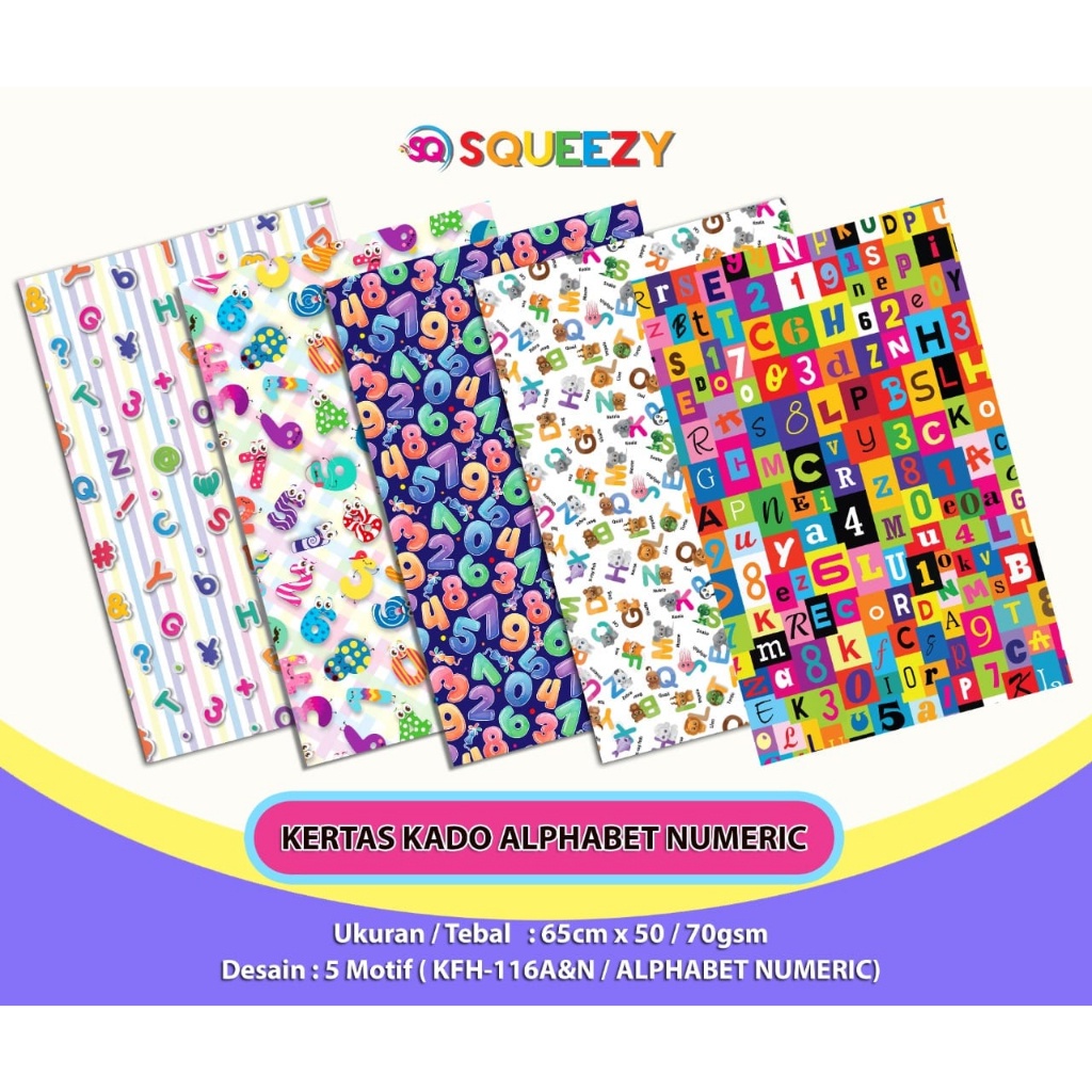 

10 PCS KERTAS KADO SQUEEZY NUMERIC & ALPHABET