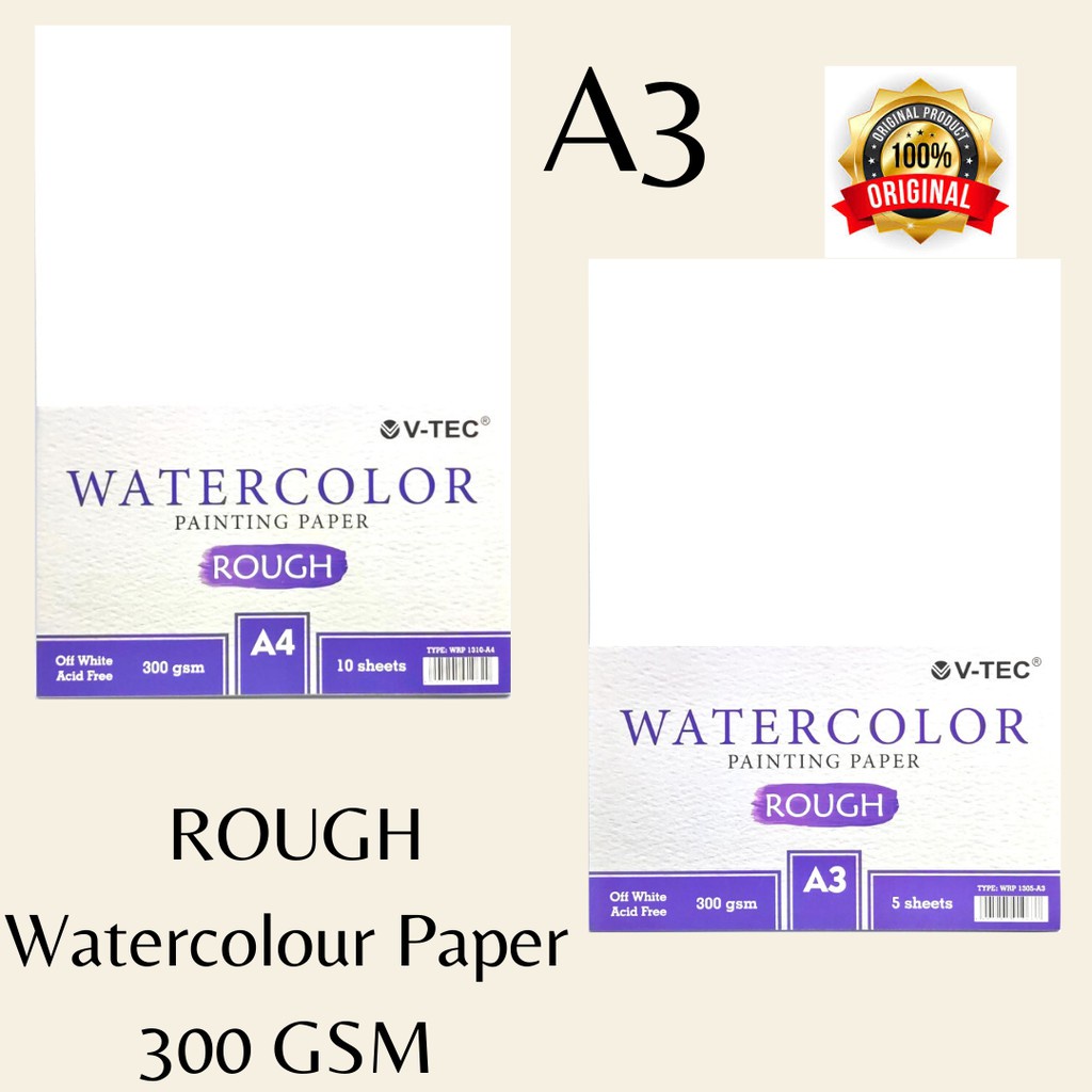 

V-TEC Watercolor Paper Rough A6 A5 A4 A3 A2 300gsm Lembaran WRP 13