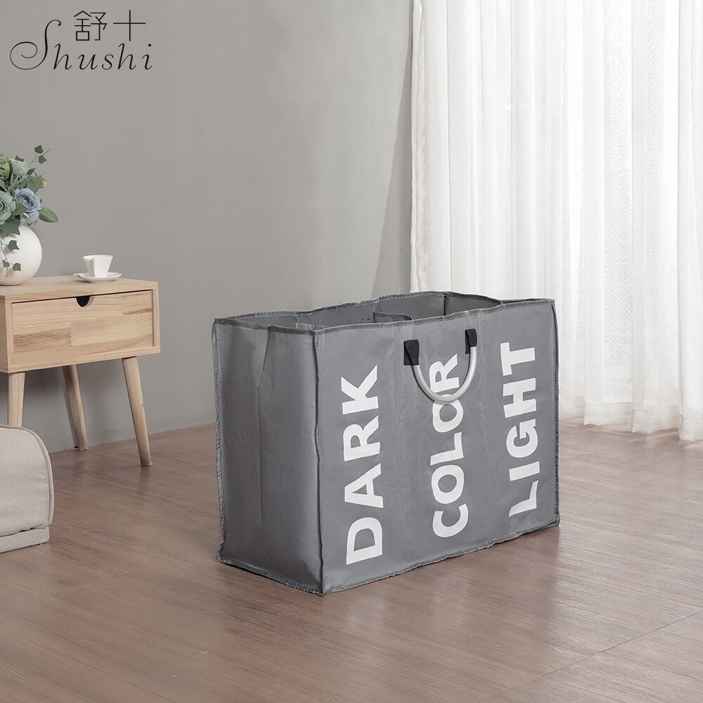 Baskets Set Keranjang Baju Kotor Polyester Laundry Bag 3 Lubang Adjustable-Tempat penyimpanan baju k
