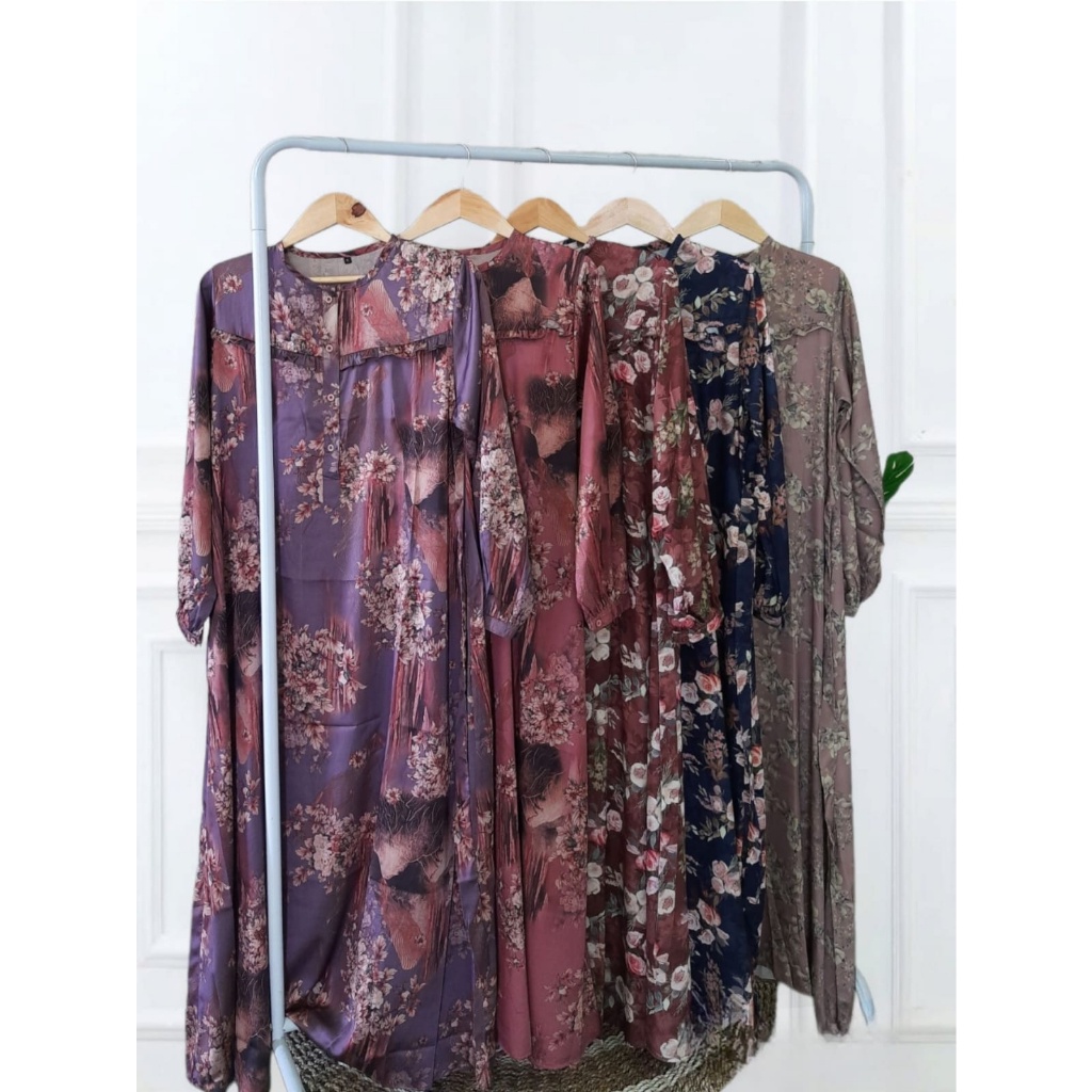 GAMIS ARMANI SILK PREMIUM MOTIF BUNGA DRESS ELEGAN TERBARU