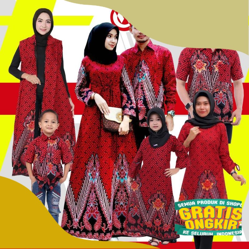 BATIK KELUARGA  KATUN PRIA DAN WANITA AYAH IBU ANAK CEWEK ANAK COWOK KATUN BATIK COPLE FAMILY SARIMB