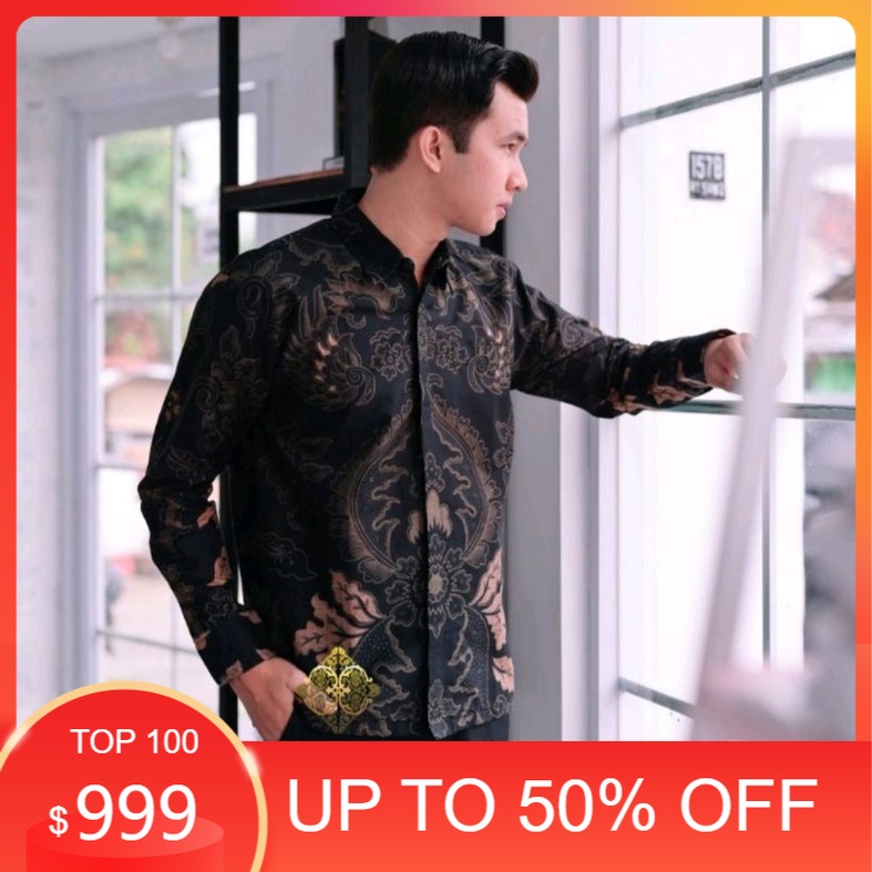 MAHKOTA HITAM baju batik pria lengan panjang modern katun printing furing halus berkualitas / atasan