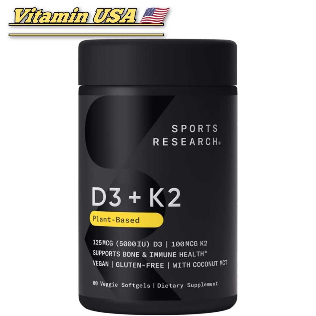 【COD】 SR Sports Research D3 K2 60 Veggie Softgels Vitamin D3 5000 IU Vitamin K2 100 mcg