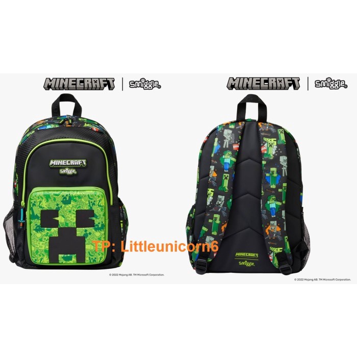 Smiggle Minecraft backpack lunchbag hardtop bottle original - Tas 30*13*42cm
