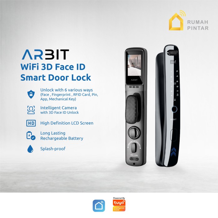 

PROMO- ARBIT WiFi 3D Face ID Smart Home Door Lock Camera Kunci Pintar Wajah