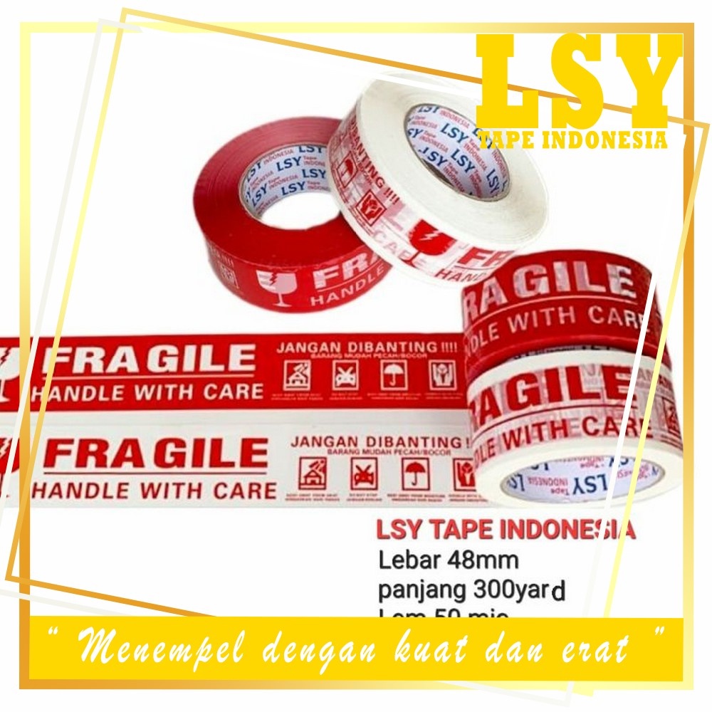 

LSY Lakban Fragile Merah Full 48mm x 300yard Full Super Lengket 50mic