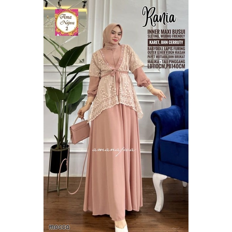 Rania gamis pesta best sellerRANIA DRESS (INNER+OUTER BRUKAT) SILK ROBERTO PREMIUM APLIKASI BRUKAT E