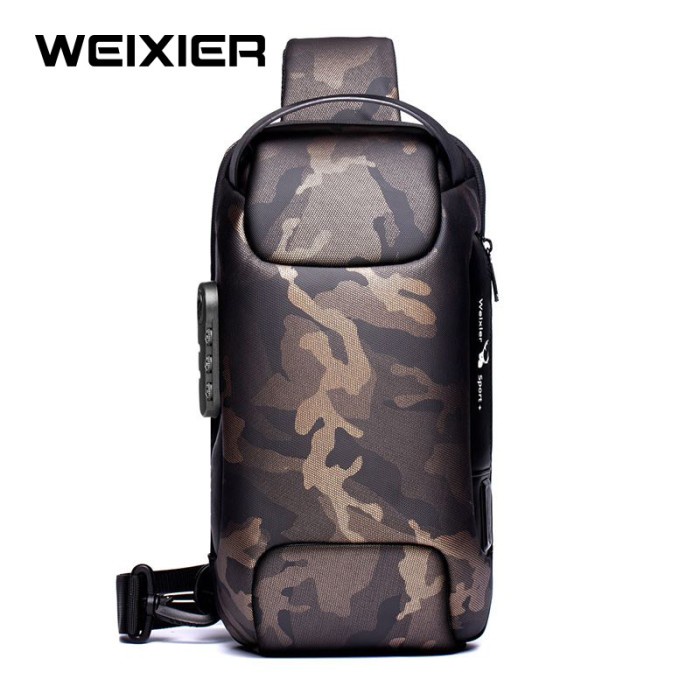 best -WEIXIER 9529 Tas Selempang Bahu Pria USB Charger Shoulder Bag Premium - Black