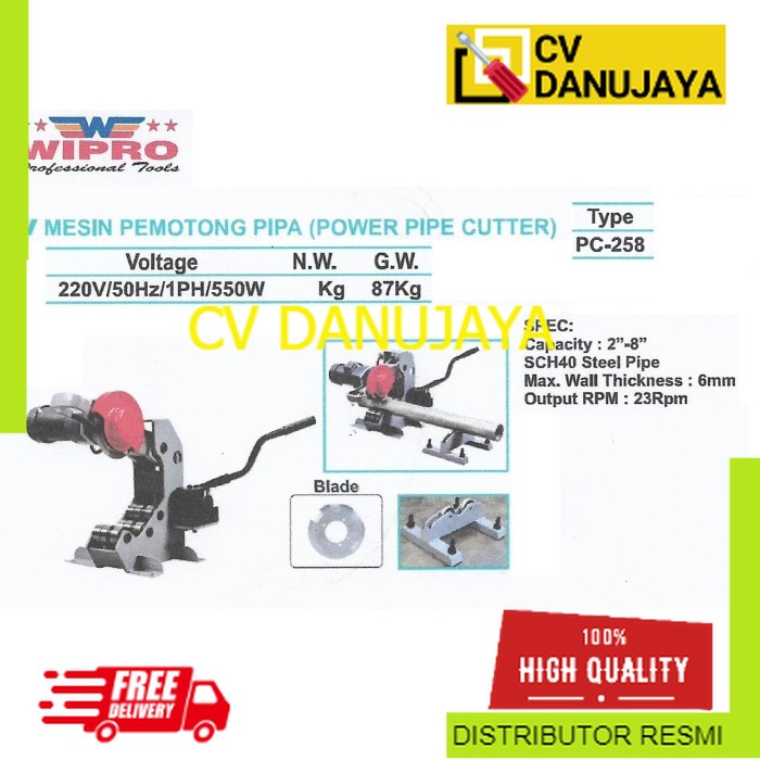 

Mesin Pemotong Pipa - Power Pipe Cutte Size 8 inch Wipro PC-258