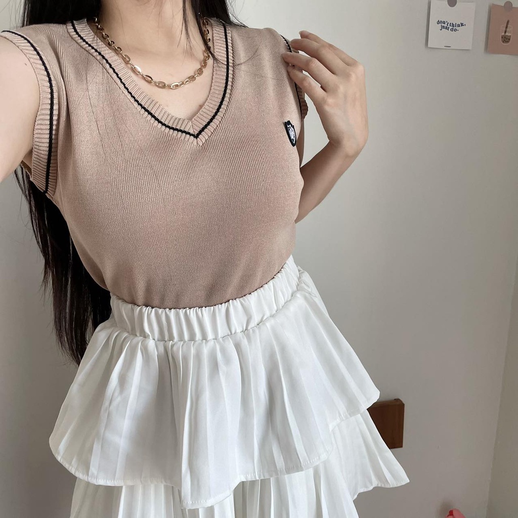 JOYFIT - VEST TOP KNIT ATASAN WANITA RAJUT MODEL OLD SCHOOL KOREA STYLE ROMPI RAJUT CROP