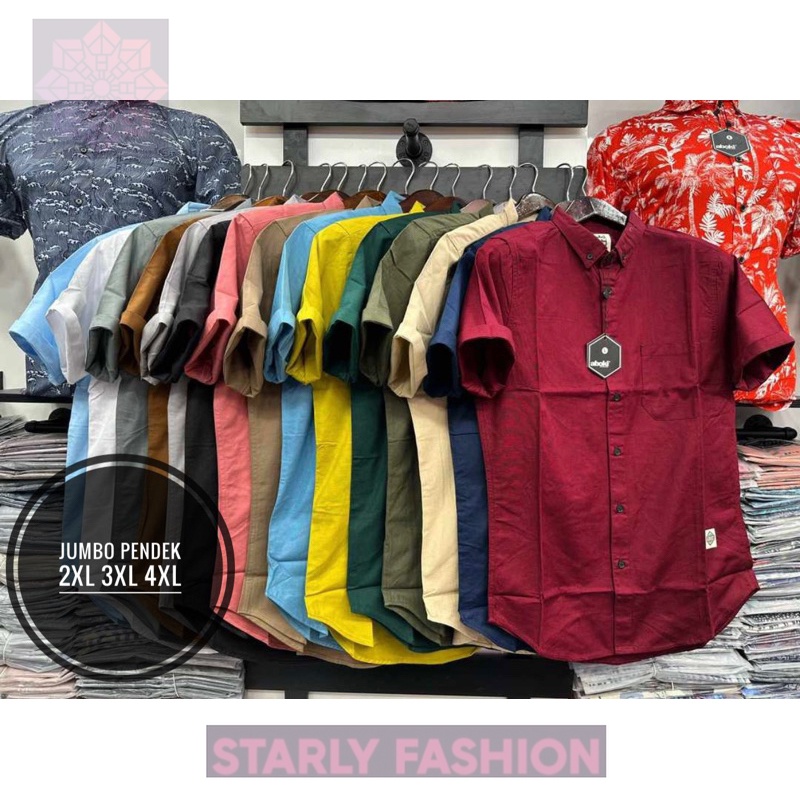 StarlyFashion HEM/Kemeja polos pendek premium pria aboki original jumbo 2xl 3xl 4xl terbaru