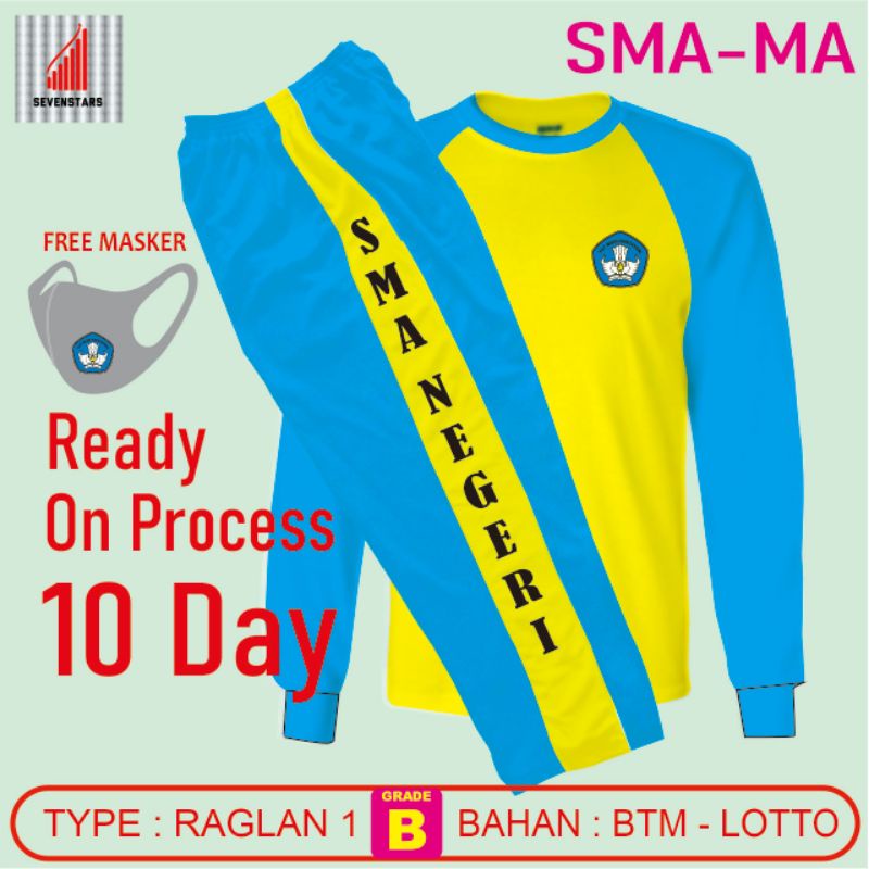 Seragam Olahraga SMA Lengan Panjang Celana Panjang Sudah Sablon + Bonus Masker